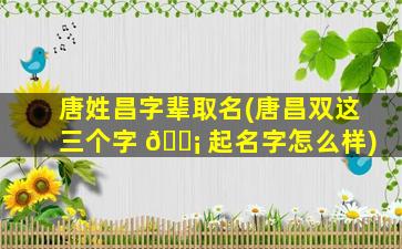 唐姓昌字辈取名(唐昌双这三个字 🐡 起名字怎么样)